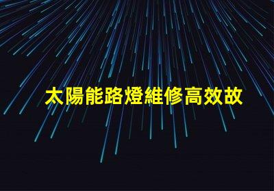 太陽能路燈維修高效故障排除指南,保障夜間安全